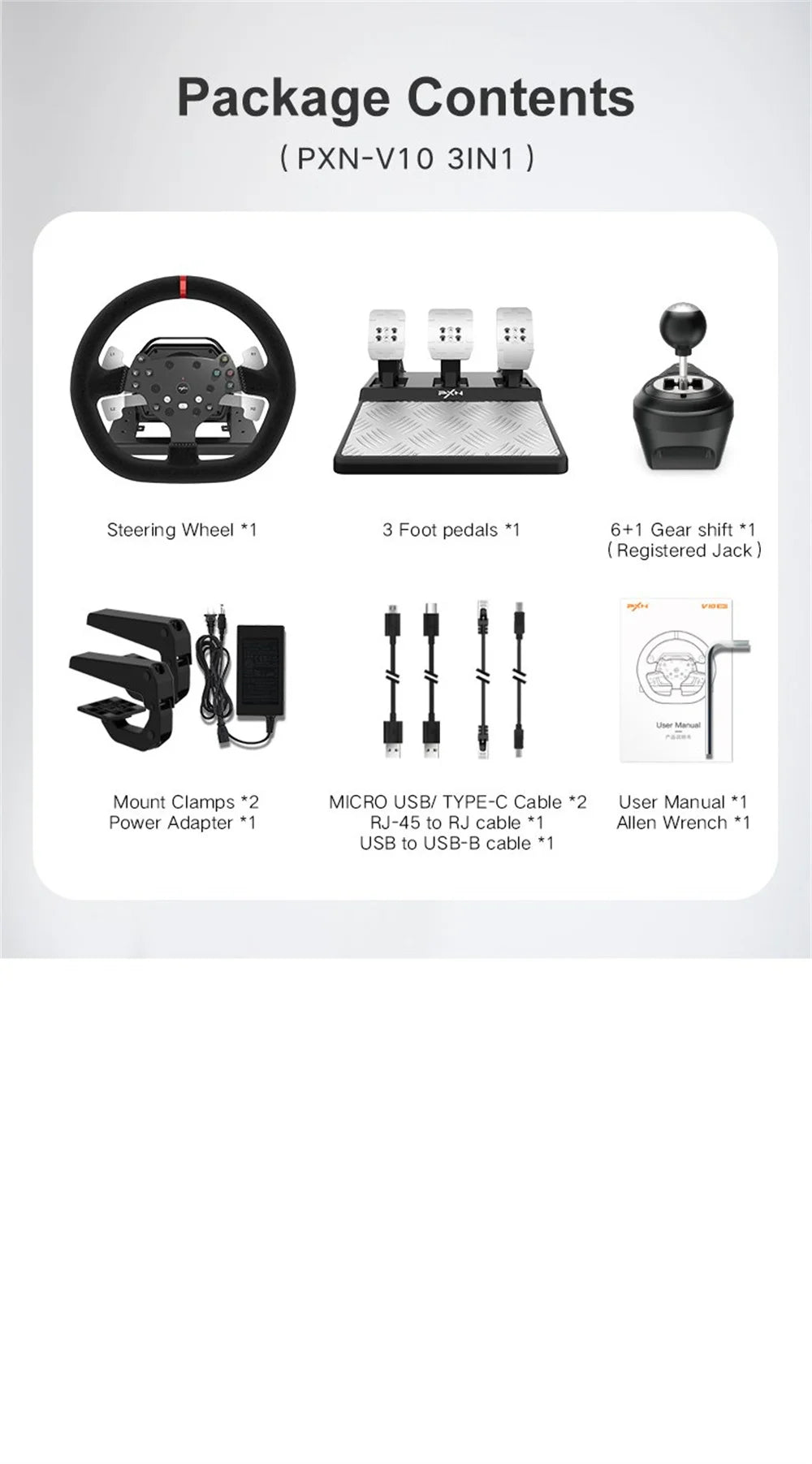 3-in-1 Racing Wheel with Force Feedback
