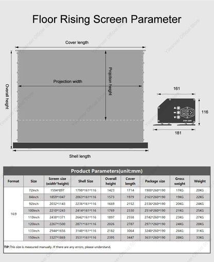 Max Electric Floor-Rising Projector Screen