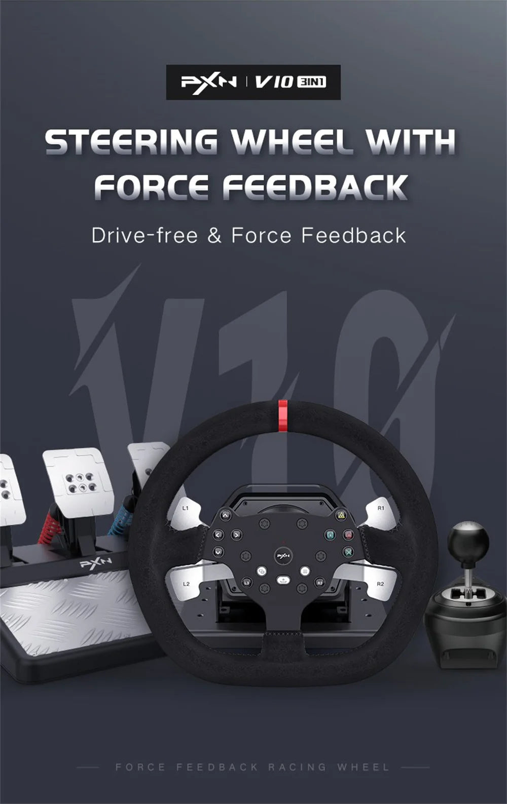 3-in-1 Racing Wheel with Force Feedback